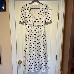 ❤️‍🔥 CLEARANCE ❤️‍🔥 NWOT Zimmermann Polka Dot Pleated Linen Midi Dress, AU 2 M